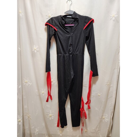 HALLOWEEN COSTUME KIDS 10-12 BLACK & RED NINJA ONE PIECE JUMPSUIT MARTIAL ARTS - Picture 6 of 11